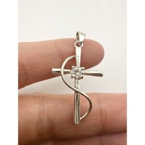 IBB Sterling Silver 925 Cross Pendant Charm CZ Religious